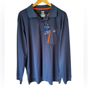 NWT Northyard Mens Navy Long Sleeve Polo Front Zip Pocket Size XL